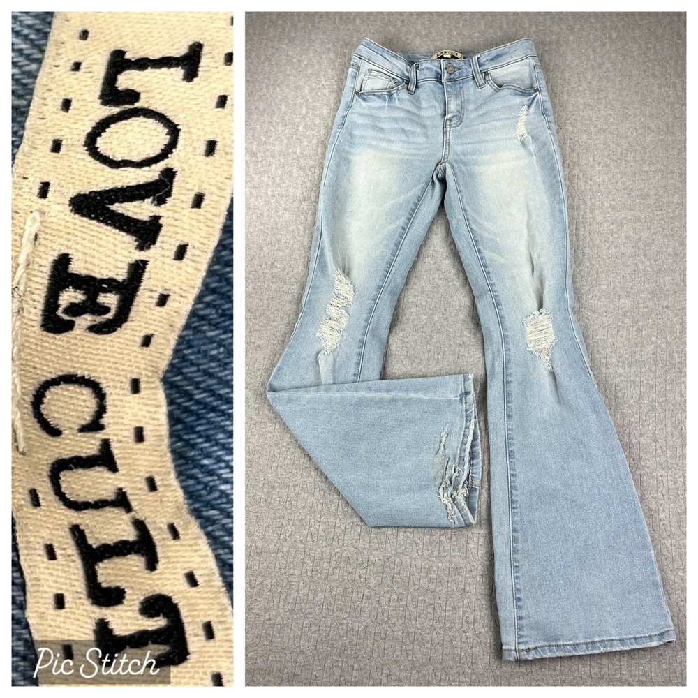 Love Cult Bootcut Jeans Women 2/25X30 Light Blue Distressed Denim Bell Bottoms‎
